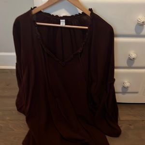 Burgundy Blouse with Ruffle Detail